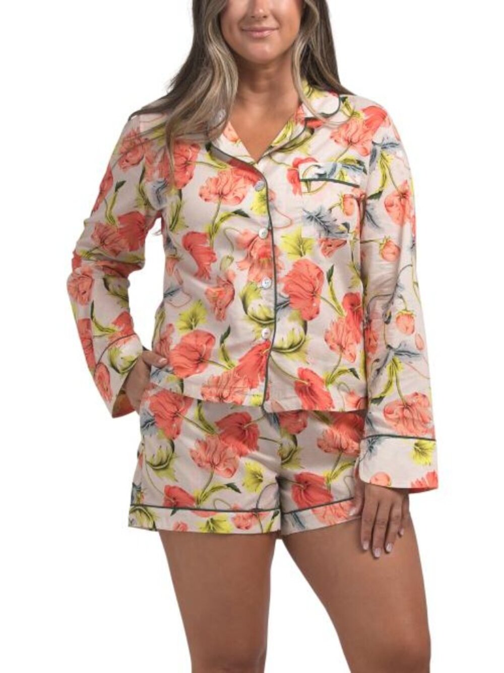 THE LAZY POET 2pc Vera Hypnos Long Sleeve Short Pajama Set